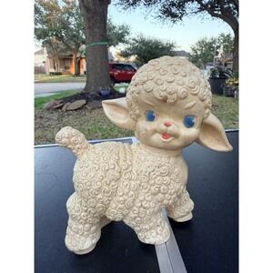 Vintage 1955 Sun Rubber Co. squeaky lamb rubber toy Cream & Lt Blue